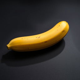 An exquisite and highly detailed image of a ripe banana resting on a dark, textured surface