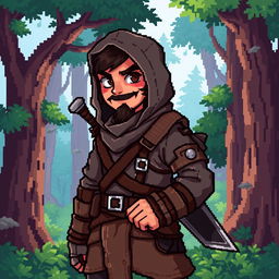 A detailed pixel art character design for an NPC inspired by the game Stoneshard