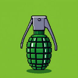 A pixelated 8-bit image of a hand grenade, featuring the classic round body with a distinct pin and lever on top