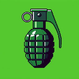 A pixelated 8-bit image of a hand grenade, featuring the classic round body with a distinct pin and lever on top