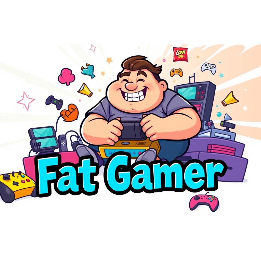 A vibrant and engaging YouTube banner for a gaming channel centered around a character known as the "Fat Gamer