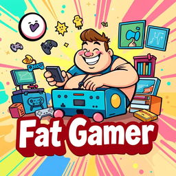 A vibrant and engaging YouTube banner for a gaming channel centered around a character known as the "Fat Gamer