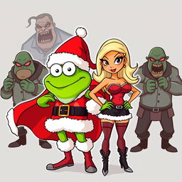 A cartoonish vector style illustration featuring Pepe the Frog dressed as Santa Claus