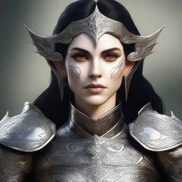 A digital art image of a heroic female wood elf, portrayed in the highest quality