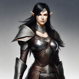 A high-quality digital art image of a heroic female wood elf