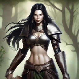 A high-quality digital art image of a heroic female wood elf