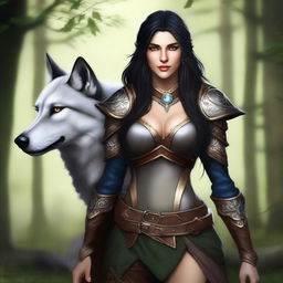 A high-quality digital art image of a female wood elf ranger