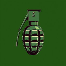 An intricate ASCII art representation of a classic hand grenade, featuring detailed textures and shading to showcase the grenade's distinctive shape and pin