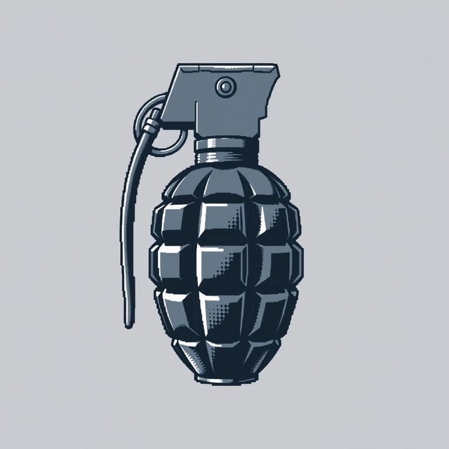 An intricate ASCII art representation of a classic hand grenade, featuring detailed textures and shading to showcase the grenade's distinctive shape and pin