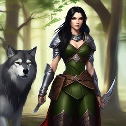 A high-quality digital art image of a female wood elf ranger