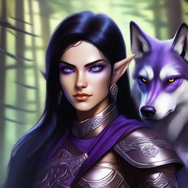 A high-quality digital art image presents a female wood elf ranger