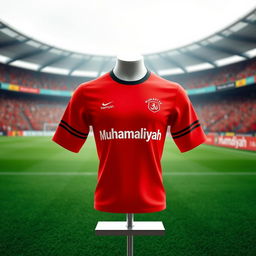 A football jersey designed for Muhammadiyah, featuring a bold, vibrant red color