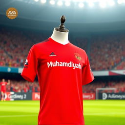 A football jersey designed for Muhammadiyah, featuring a bold, vibrant red color