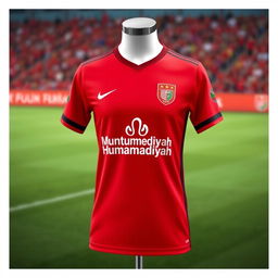A football jersey designed for Muhammadiyah, featuring a bold, vibrant red color