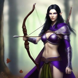 A digital art image of a female wood elf ranger, rendered in the highest quality