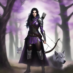 A digital art image of a female wood elf ranger, rendered in the highest quality