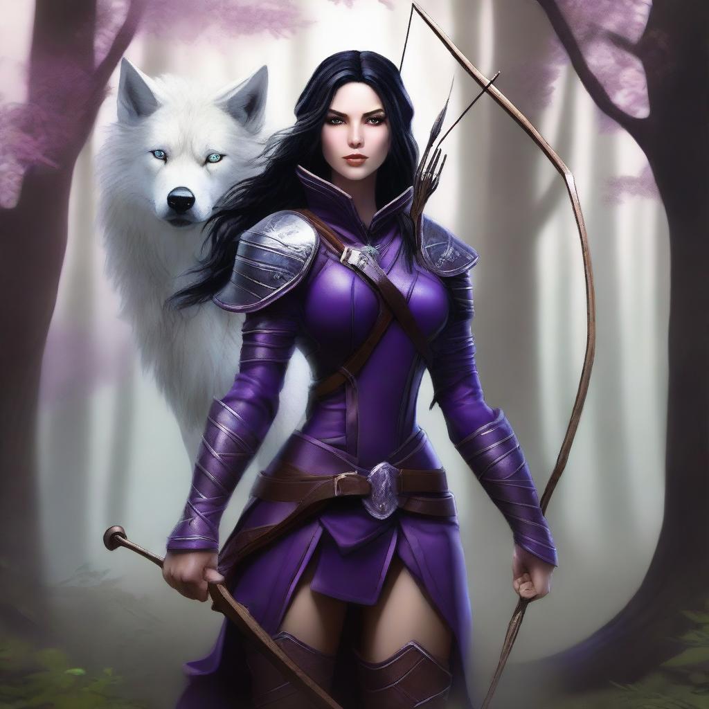 A digital art image of a female wood elf ranger, rendered in the highest quality