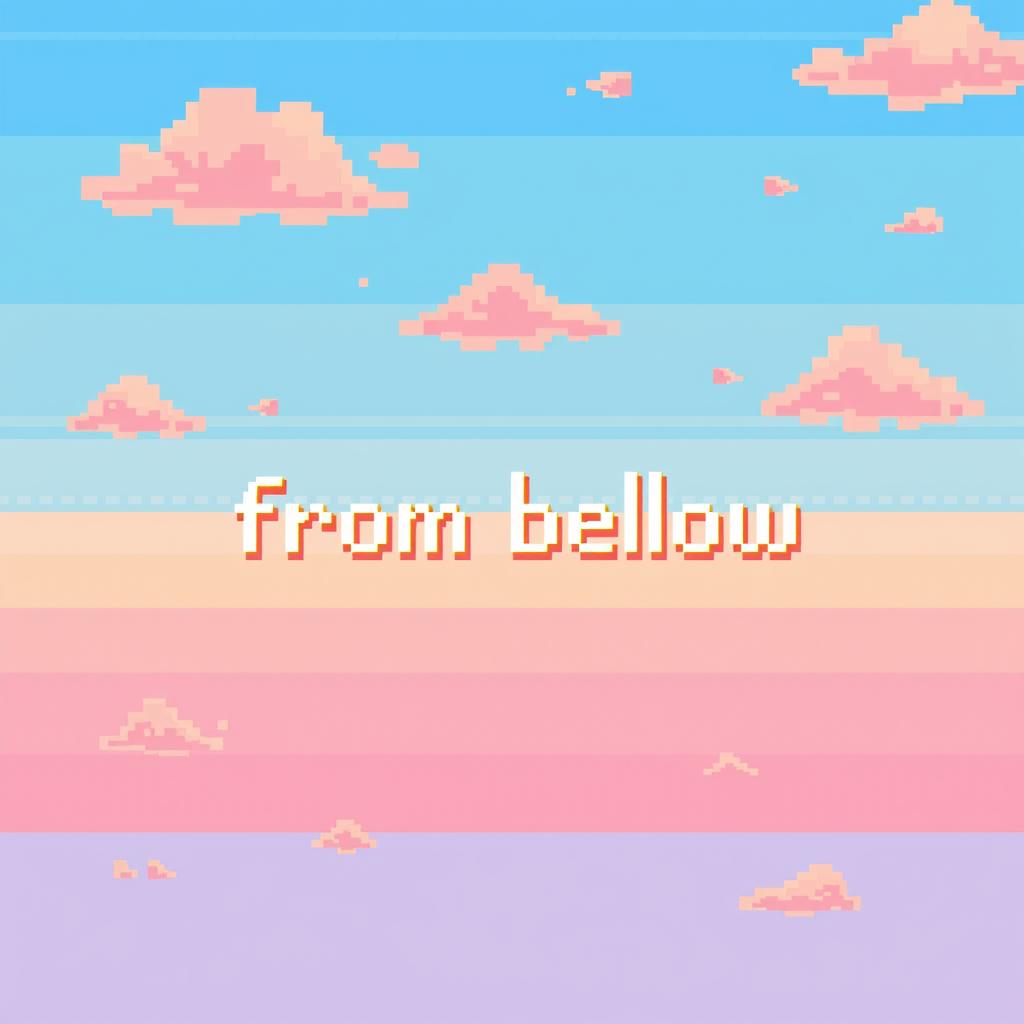 A pixel art scene depicting a beautiful sky, rendered in a vibrant and colorful style