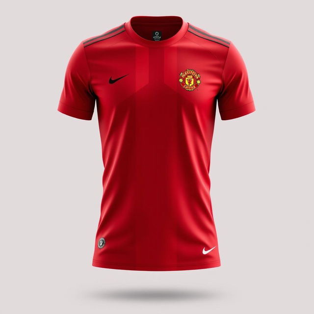 Design a football jersey in bright red color for the Muhammadiyah football team, inspired by the Manchester United kit