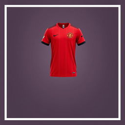 Design a football jersey in bright red color for the Muhammadiyah football team, inspired by the Manchester United kit