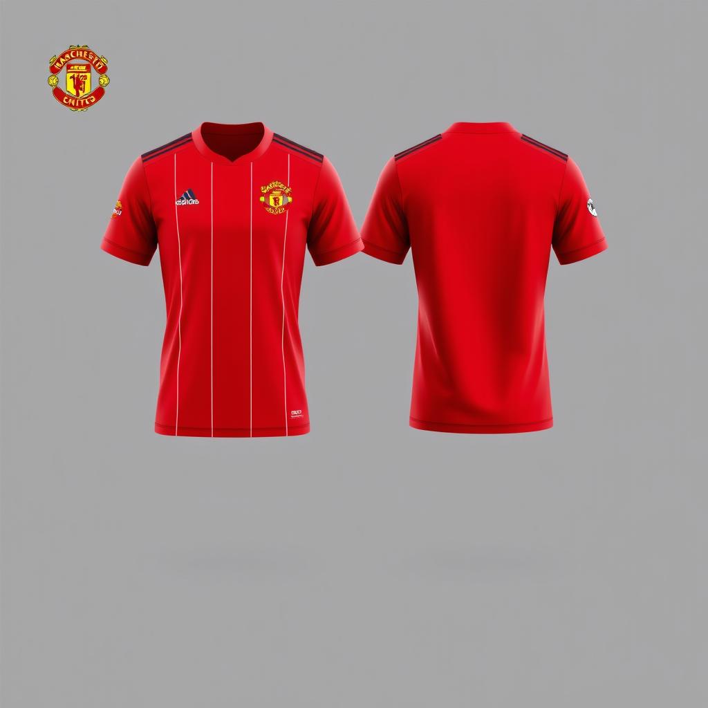 Design a football jersey in bright red color for the Muhammadiyah football team, inspired by the Manchester United kit