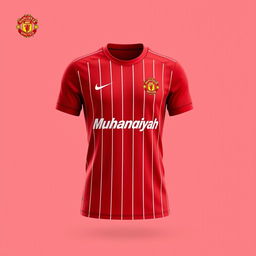 Design a bright red football jersey for the Muhammadiyah football team, inspired by the Manchester United kit