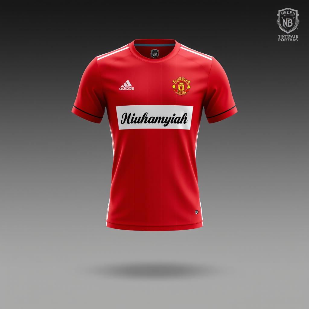 Design a bright red football jersey for the Muhammadiyah football team, inspired by the Manchester United kit