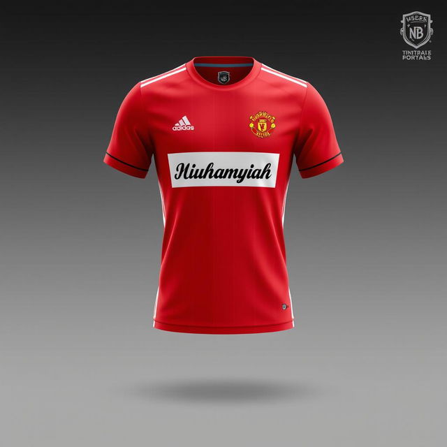 Design a bright red football jersey for the Muhammadiyah football team, inspired by the Manchester United kit