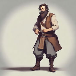 An image in the style of a high-quality digital art piece, depicting a scruffy-looking bard with a thick beard