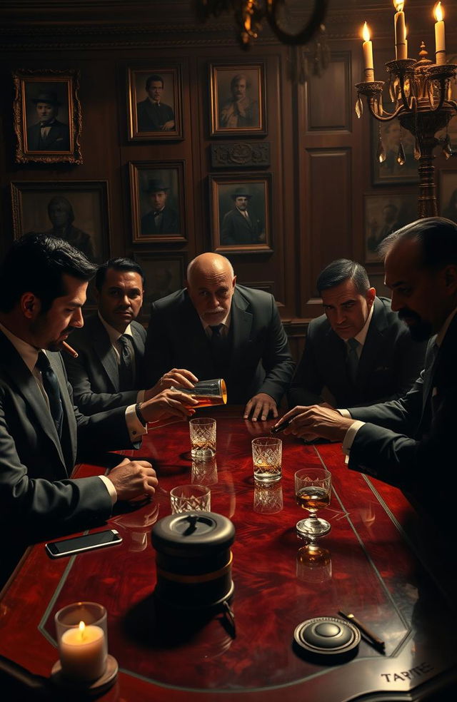 A captivating scene depicting a powerful mafia family scene, known as the 'Imperio de Sangre'