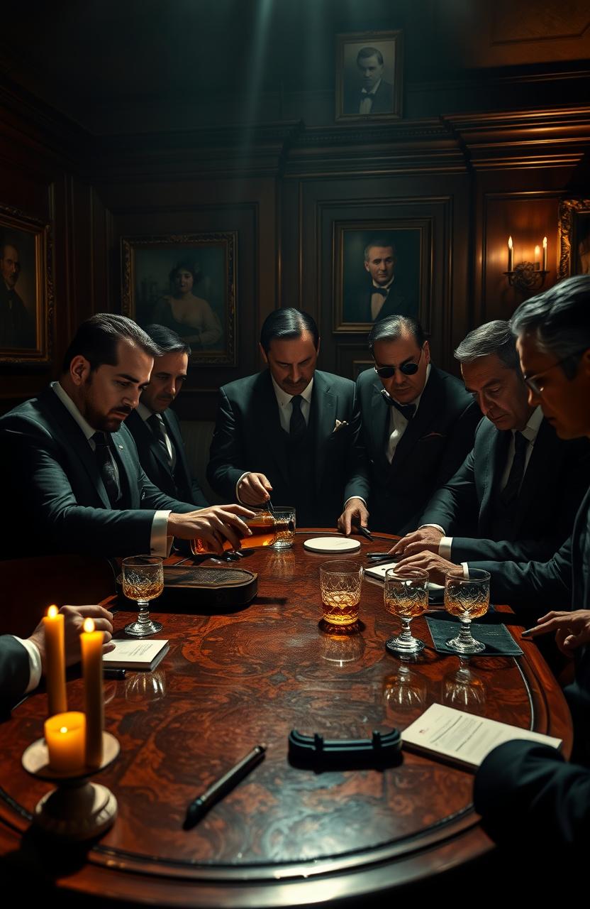 A captivating scene depicting a powerful mafia family scene, known as the 'Imperio de Sangre'