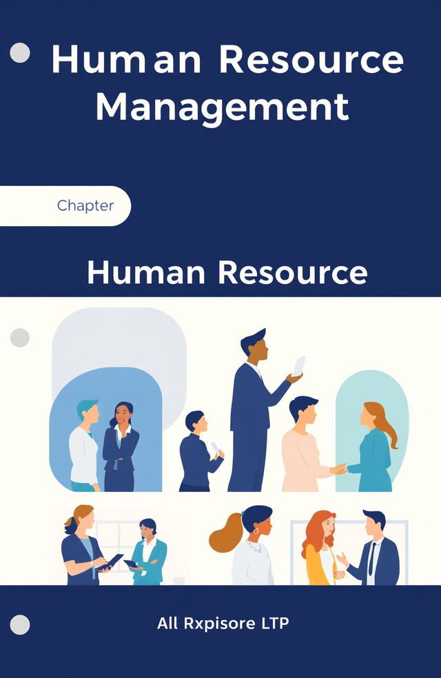 A visually appealing chapter cover for a Human Resource Management section, featuring a harmonious color palette of white, cream, dark blue, light blue, and lighter blue