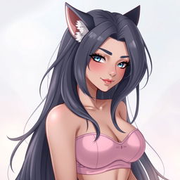 A striking female character with long, flowing hair that cascades elegantly down her back