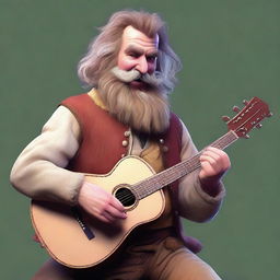 This is an ultra-realistic digital art image of a scruffy-looking bard