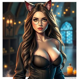 A captivating scene featuring Harry Potter transformed after drinking Polyjuice Potion into a stunning female version, embodying every man's dream