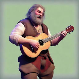 This is an ultra-realistic digital art image of a scruffy-looking bard