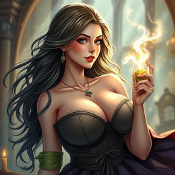 A stunning scene illustrating Harry Potter after consuming Polyjuice Potion, transformed into a breathtaking female character, embodying every man's dream