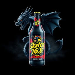 An energetic depiction of an energy drink bottle featuring a logo with the name 'Skater 1