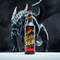 An energetic and visually captivating energy drink bottle featuring a prominent logo with the name 'Skater 1