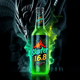 An energetic and visually captivating energy drink bottle featuring a prominent logo with the name 'Skater 1