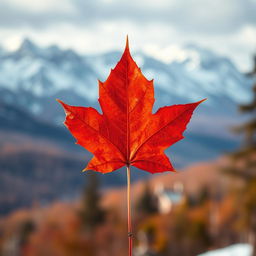 A highly detailed, high-resolution image of a vibrant red maple leaf, positioned prominently in the center of the composition