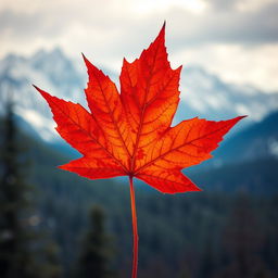 A highly detailed, high-resolution image of a vibrant red maple leaf, positioned prominently in the center of the composition