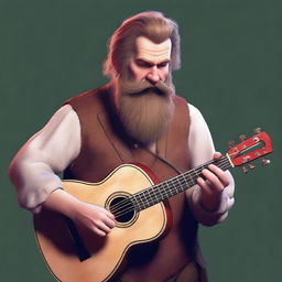 An ultra-realistic digital art image presents a scruffy-looking, peg-legged, mute bard