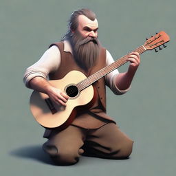 This is an ultra-realistic digital art image of a scruffy-looking, mute bard with a thick beard