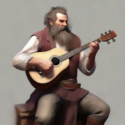 This is an ultra-realistic digital art image of a scruffy-looking, mute bard with a thick beard