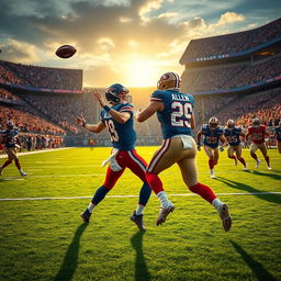 A dramatic sports scene capturing an intense moment where quarterback Josh Allen is throwing a winning touchdown pass against the San Francisco 49ers