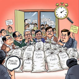 An editorial cartoon highlighting the political situation in the Philippines concerning government funds