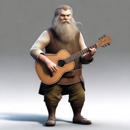 This is an ultra-realistic digital art image of a scruffy-looking, mute bard with a thick beard