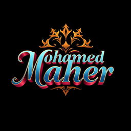 A stunning and legendary logo design featuring the name 'Mohamed Maher' in 3D style