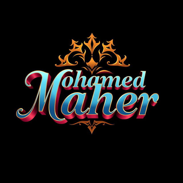 A stunning and legendary logo design featuring the name 'Mohamed Maher' in 3D style